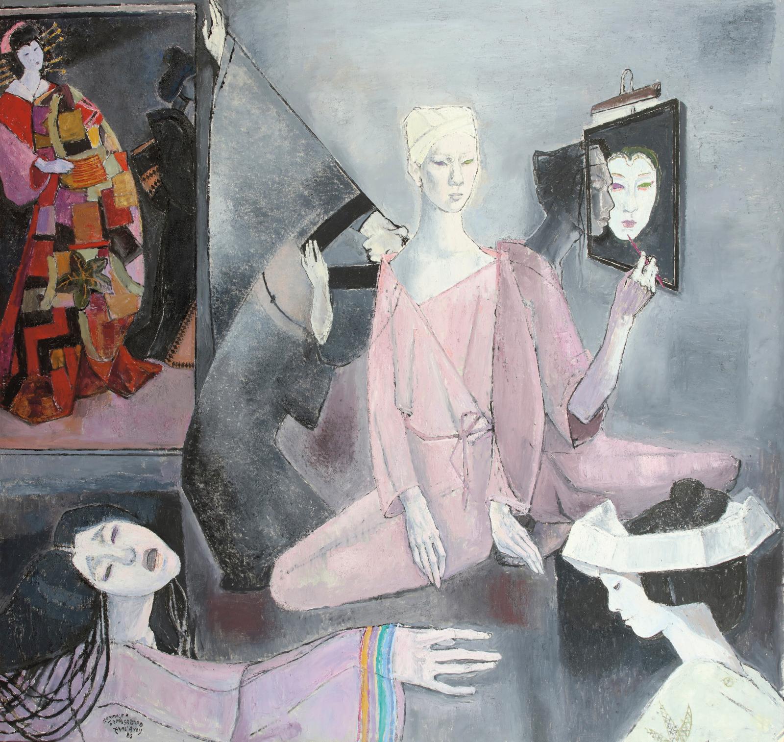 Édouard Georges Mac-Avoy (1905-1991), L’Hommage à Tama Saburo, huile sur toile, 1983, 175 x 180 cm. Estimation : 5 000/6 000 €