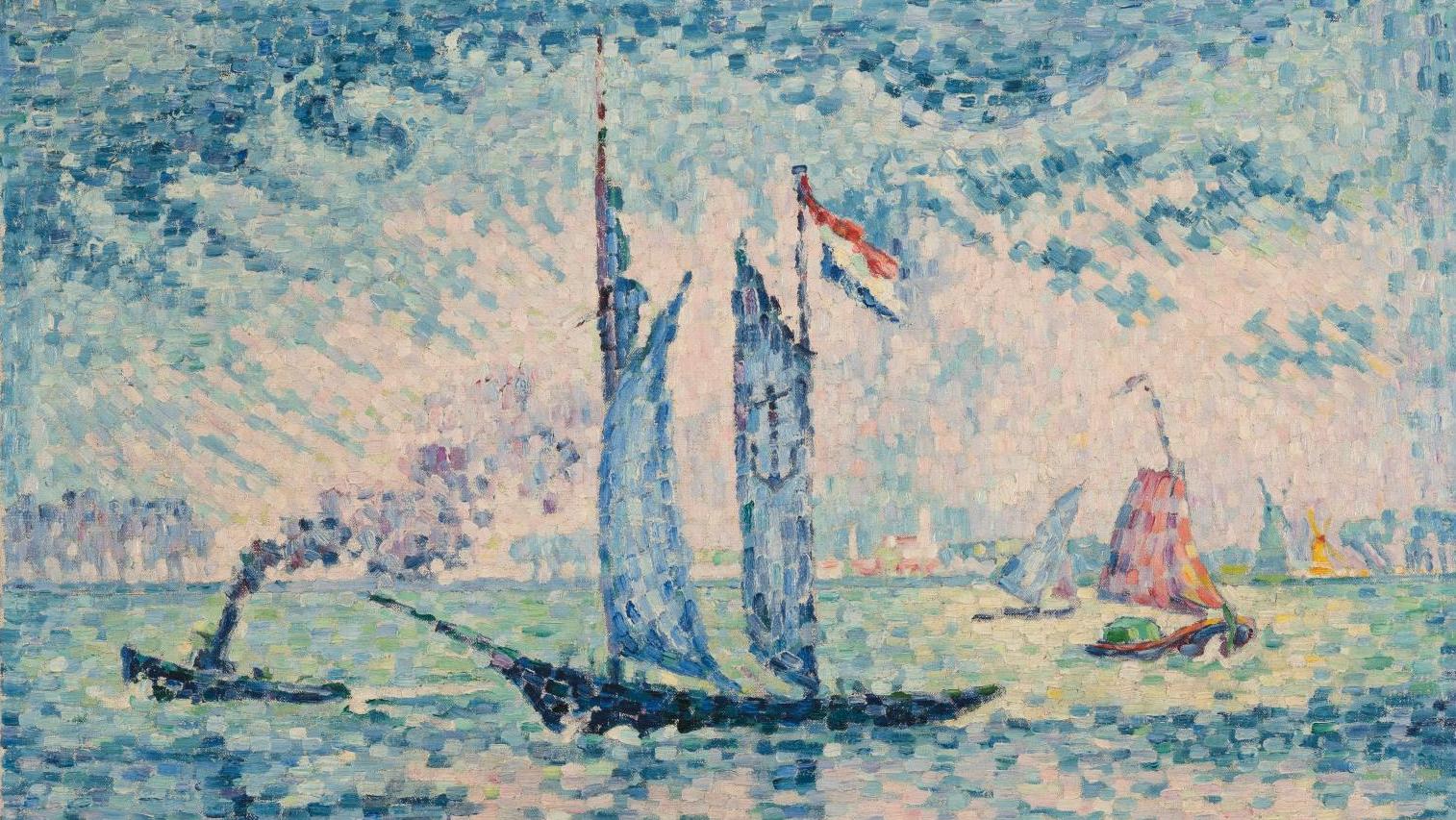 Paul Signac (1863-1935), Le Pilote de la Meuse, 1924, huile sur toile, 50 x 65 cm.Adjugé :...  Paul Signac : pilotage néo-impressionniste