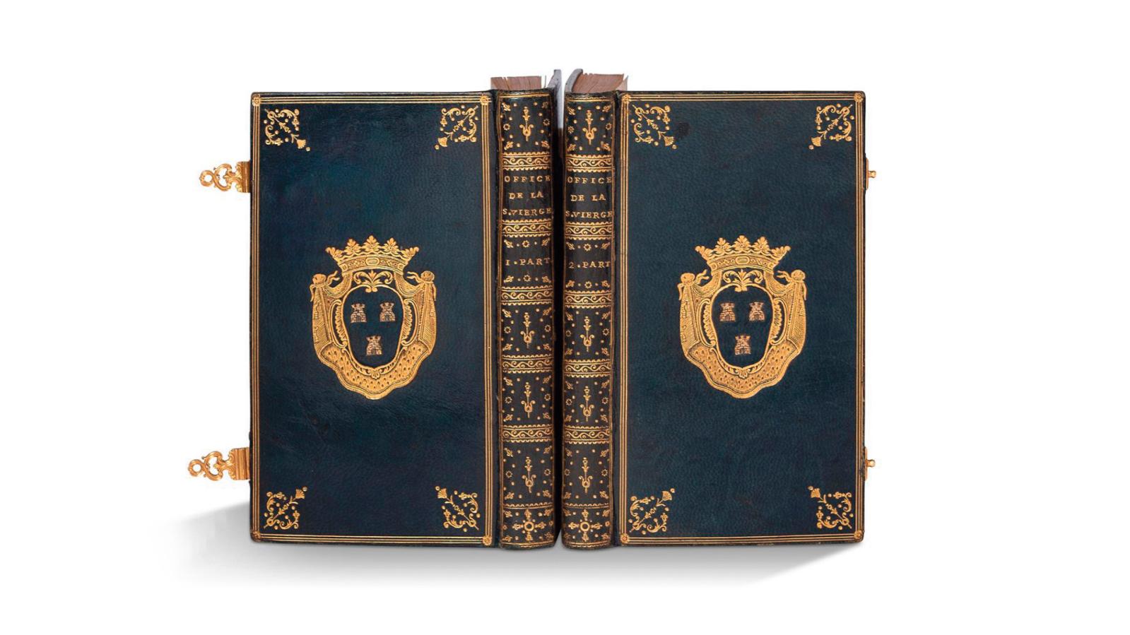 Office de la sainte Vierge pour tous les jours de la semaine, Paris, Imprimerie royale, 1757, deux volumes in-12, reliure en maroquin bleu