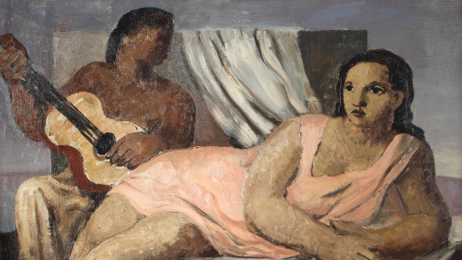 Jean Souverbie (1891-1981), Odalisque à l’esclave, 14 juillet 1929, huile sur toile,... Odalisque alanguie par Souverbie
