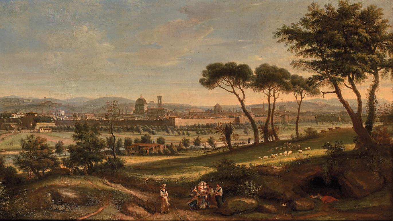 Gaspard Van Wittel, dit Vanvitelli (1653-1736), Vue de Florence, toile, 86,5 x 173... Vanvitelli, un Hollandais à Florence