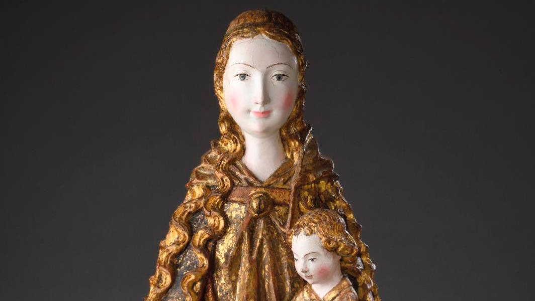 Anonymous Spanish-Mechelen master, circle of Gil de Siloé, Virgin and Child, polychrome... A Mysterious Early 16th-Century Virgin 