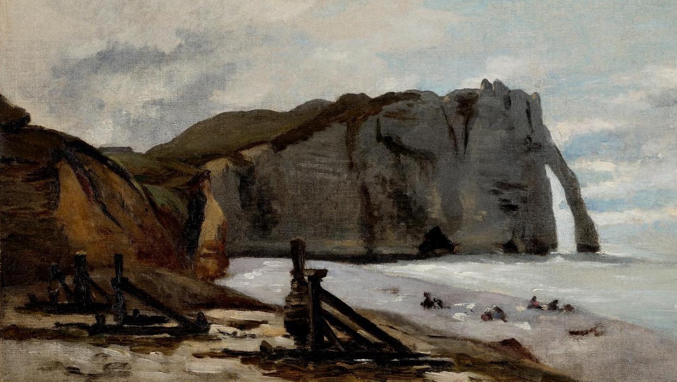 Claude Monet (1840-1926), Étretat, porte et falaise d’Aval, 1864, huile sur toile... Étretat, un lieu d’inspiration pour Claude Monet 