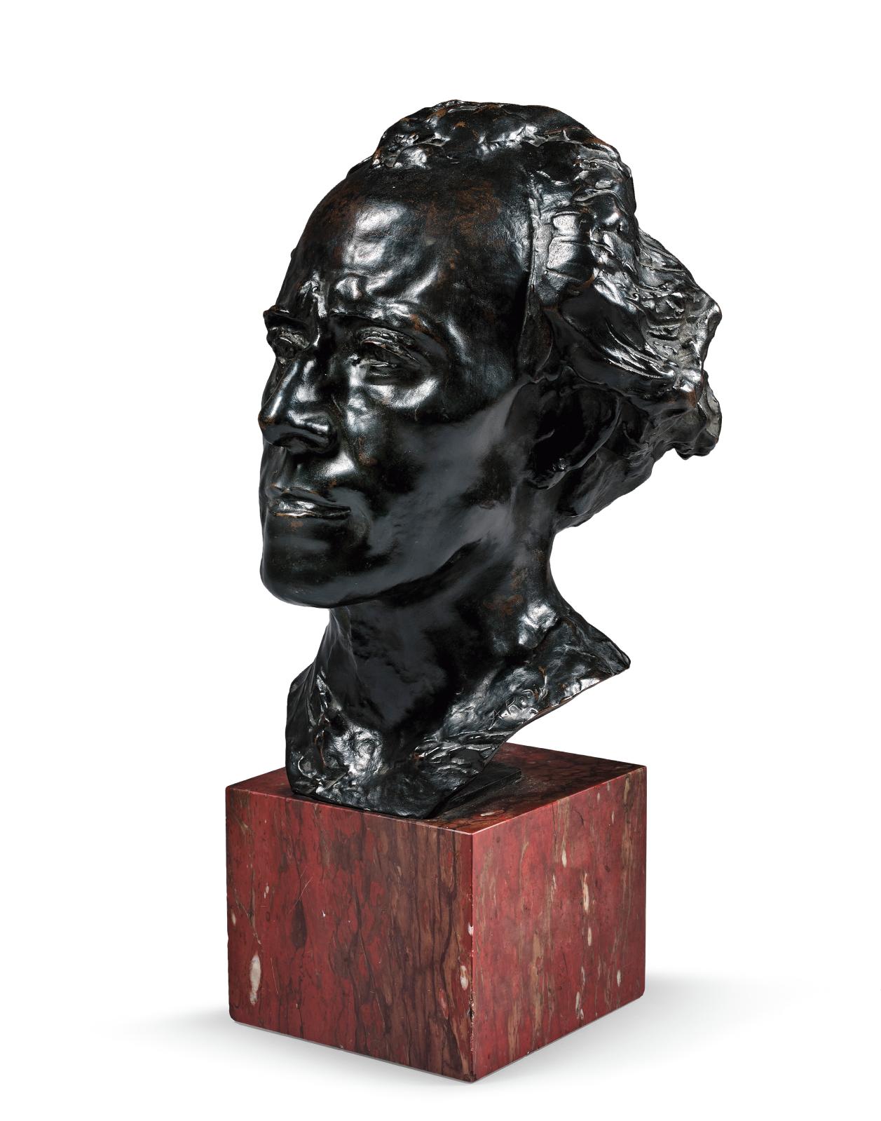 Auguste Rodin (1840-1917), Gustav Mahler, type tête B ou seconde version, épreuve en bronze patiné, signée, Alexis Rudier fondeur, 34 x 24