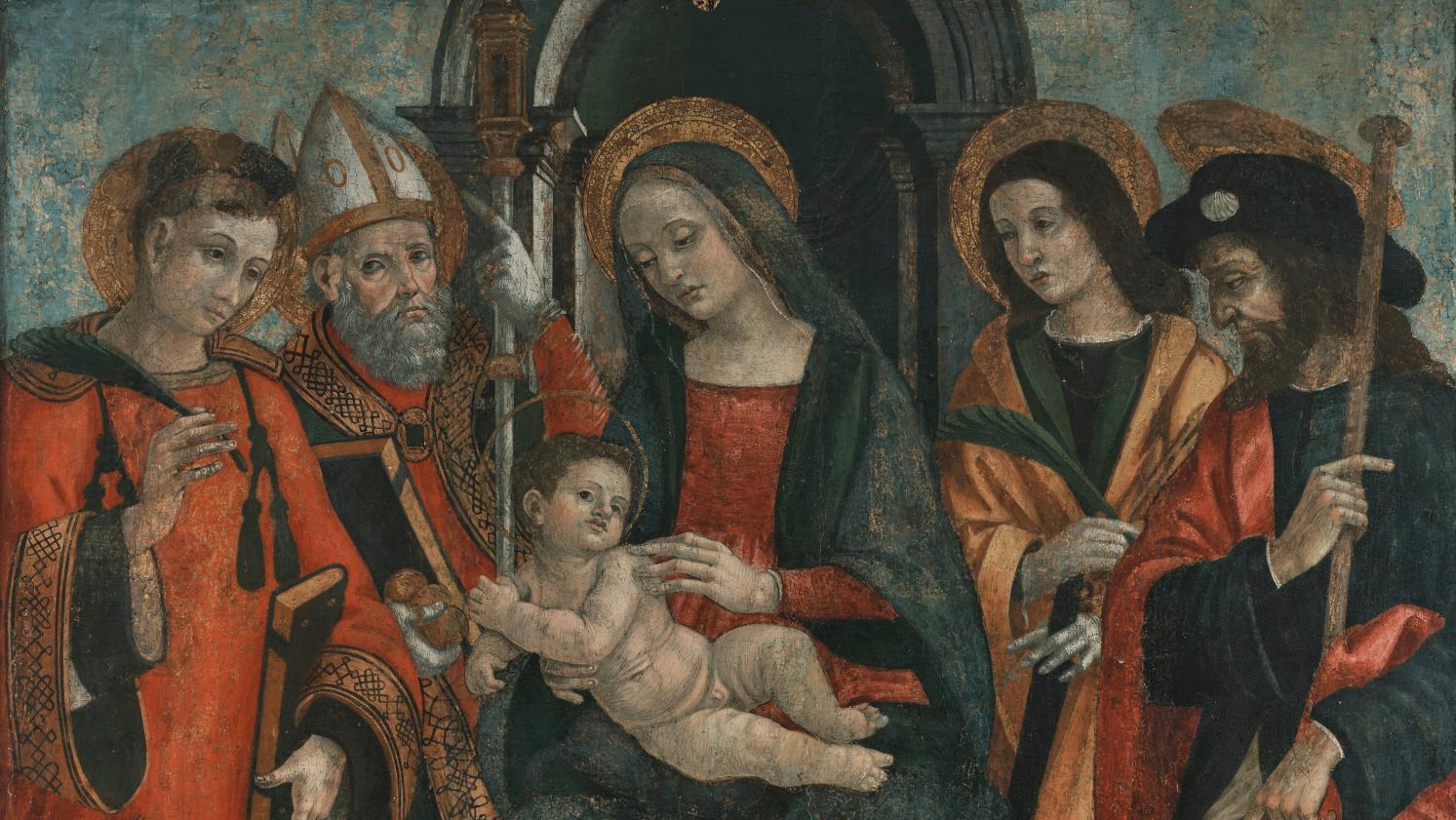 Attribué à Francesco Botticini (1446-1498), Sainte Conversation : la Vierge à l’Enfant... Une peinture attribuée à Francesco Botticini