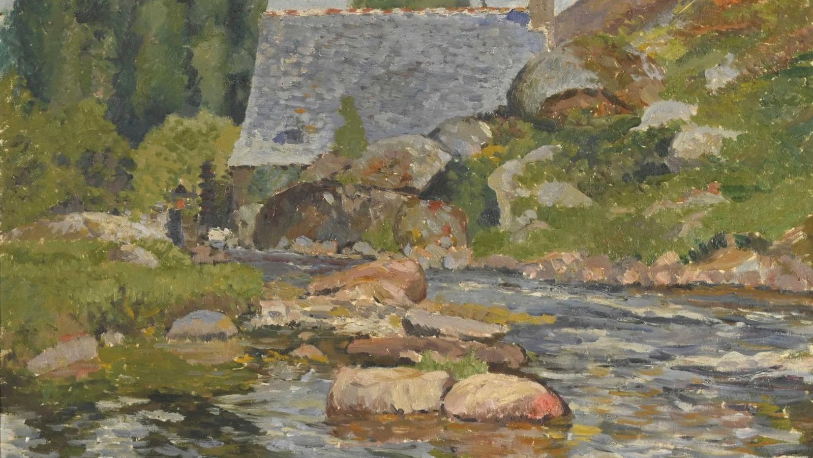 Maxime Maufra (1861-1918), Pont-Aven, le moulin Simonou, 1891, huile sur toile signée... Maufra sur les pas de Gauguin
