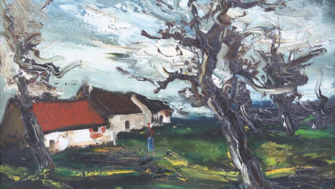 Maurice de Vlaminck (1876-1958), La Maison dans les bois, huile sur toile signée,... Un paysage tourmenté signé Vlaminck