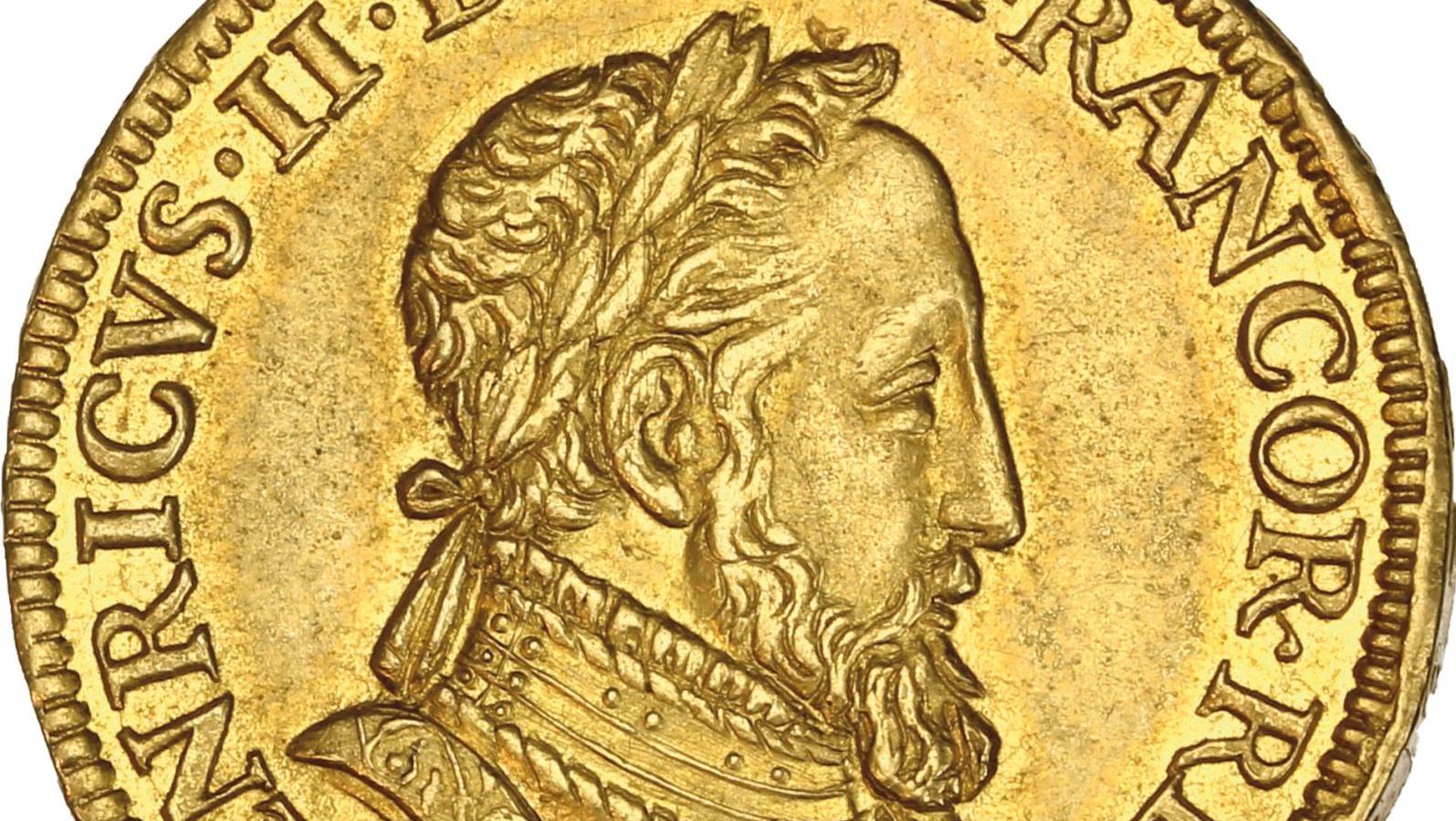 Piéfort du henri d’or à la Gallia, au buste du roi à droite portant une cuirasse... Monnaies royales de France et de Navarre 
