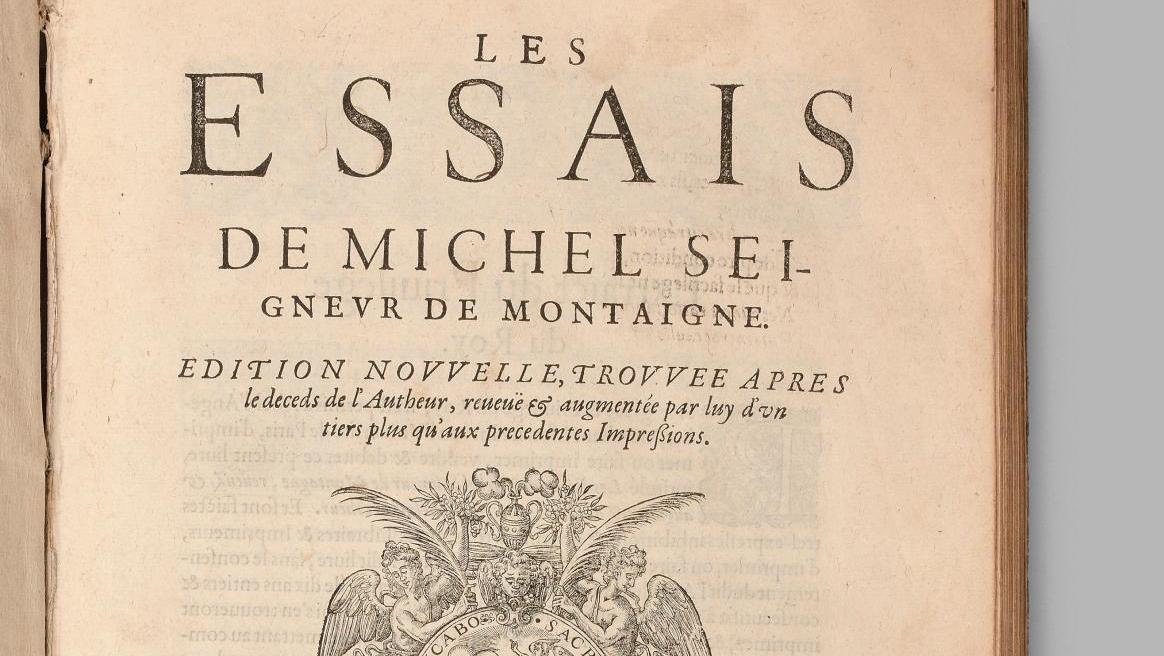 Michel de Montaigne (1533-1592), Les Essais, Paris, 1595, in-folio relié en vélin... Bibliothèque Marcel Lecomte gagnante