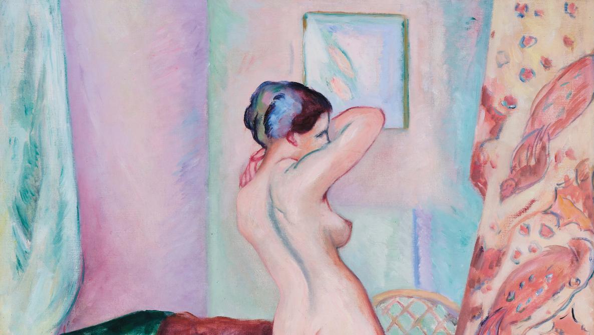 Henri Manguin (1874-1949), Nu de trois quarts dans l’atelier, 1916, huile sur toile,... Plein soleil pour Cross et Manguin