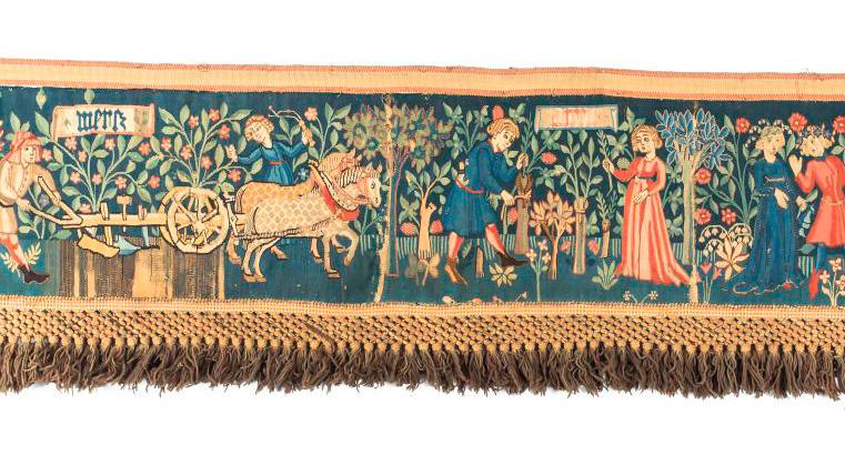 Strasbourg, tapestry, Les Mois (The Months), c. 1450, woven in wool and linen, 36... A Remarkable Tapestry from Strasbourg 