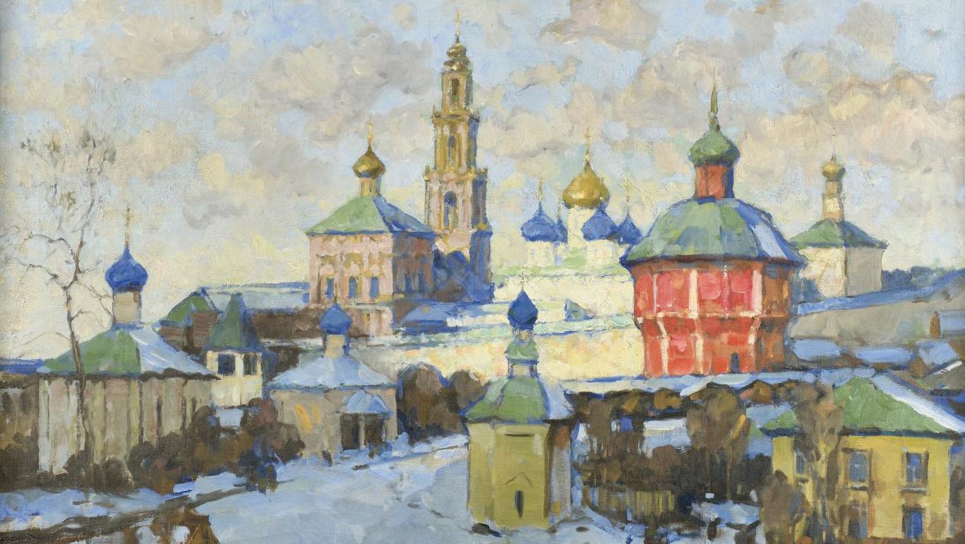 Konstantin Gorbatov (1876-1945), Vue de la laure de la Trinité-Saint-Serge, huile... L’ancienne Russie de Gorbatov