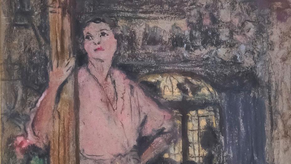 Édouard Vuillard (1868-1940), Jeune femme à la robe rose, pastel et crayons sur papier,... Édouard Vuillard en deux temps