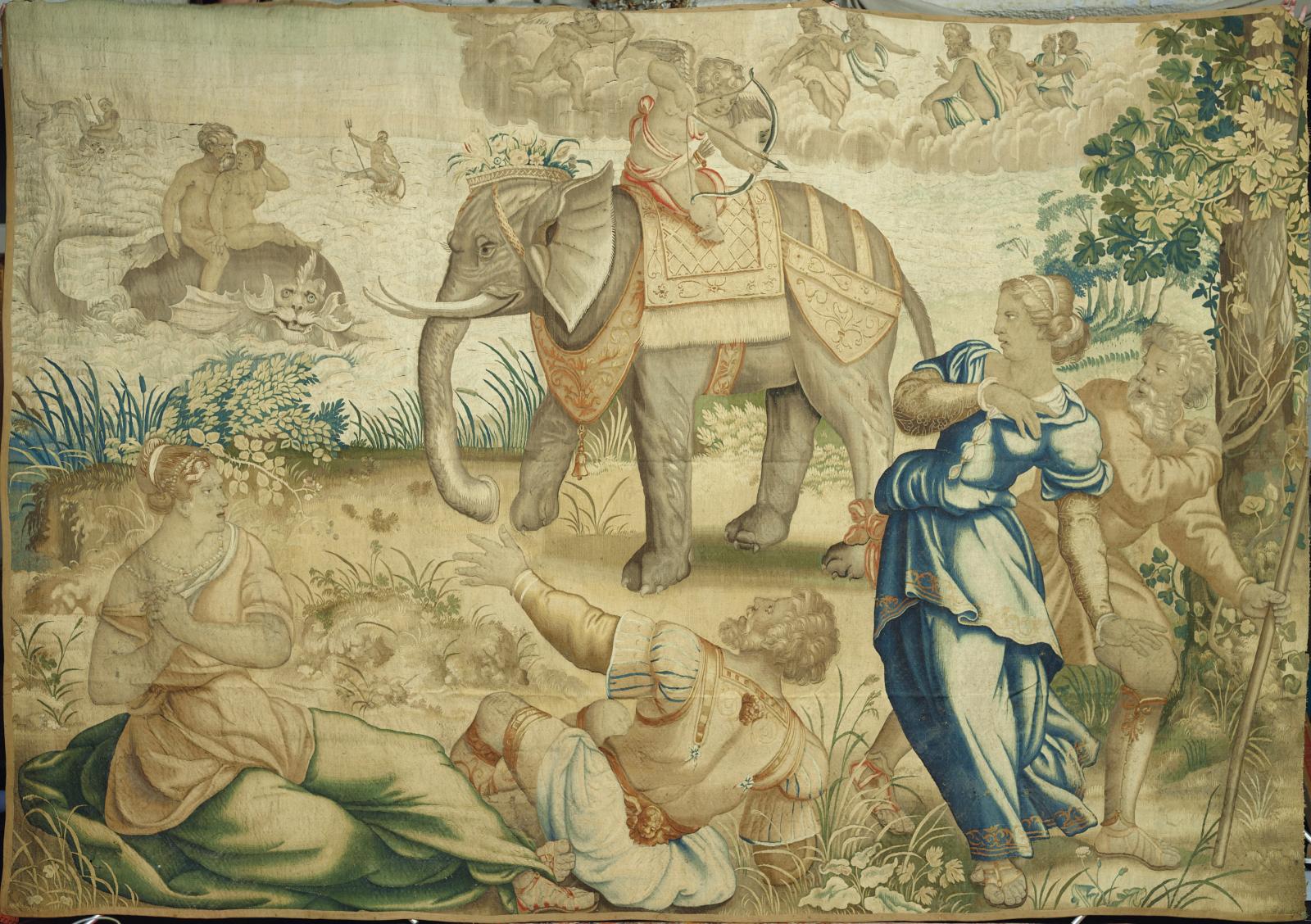 Milieu du XVIe siècle, Bruxelles. Vénus révélant à Diomède la conduite de son épouse, tapisserie en laine et soie, 276 x 382 cm (détail).E