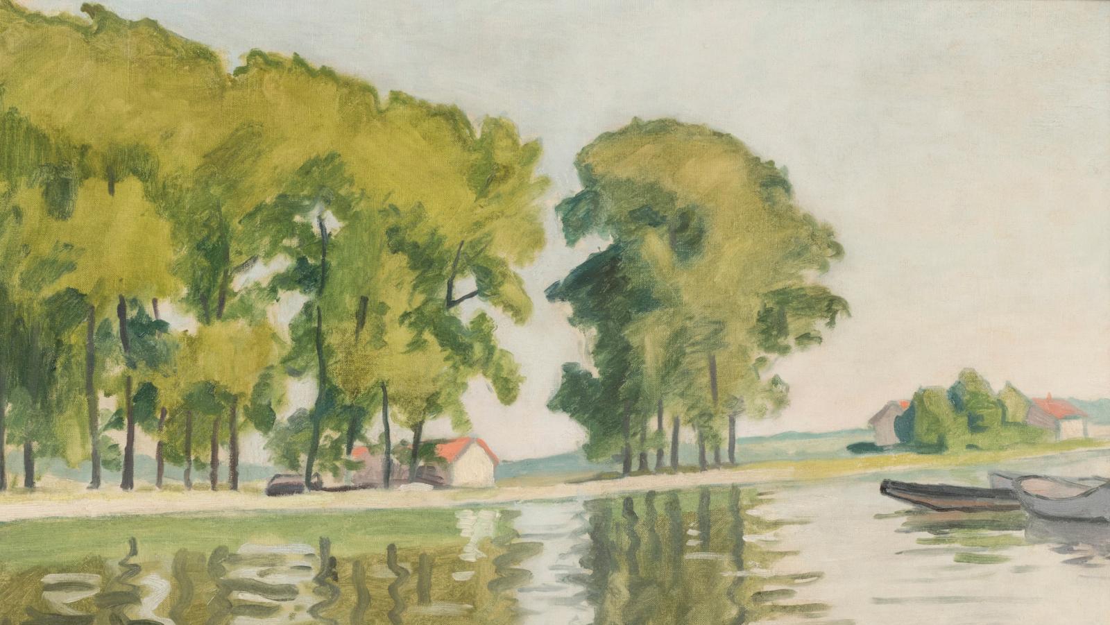 Albert Marquet (1875-1947), Samois, été, 1917, toile signée, 65,3 x 81,5 cm. Adjugé :... Marquet, Dufy et Debré : douce France