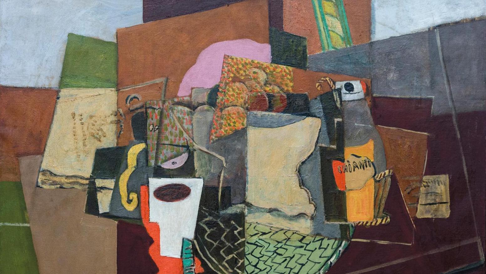 Henri Hayden, Nature morte cubiste à la bouteille de chianti, 1920, huile sur toile... Henri Hayden, période cubiste