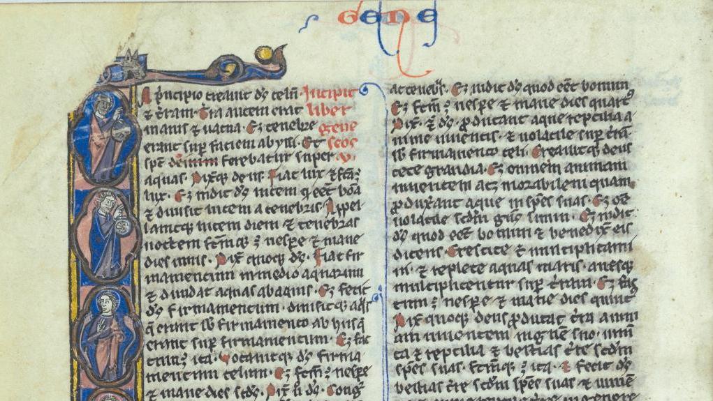 Paris, vers 1240-1260. Bible (Ancien et Nouveau Testaments, interprétation des noms... Bibliophiles, aux armes !
