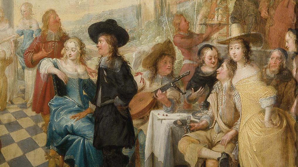 Hieronymus Janssens, dit le Danseur (1624-1693), Concert devant un palais et La Rencontre... Eh bien ! Dansez maintenant
