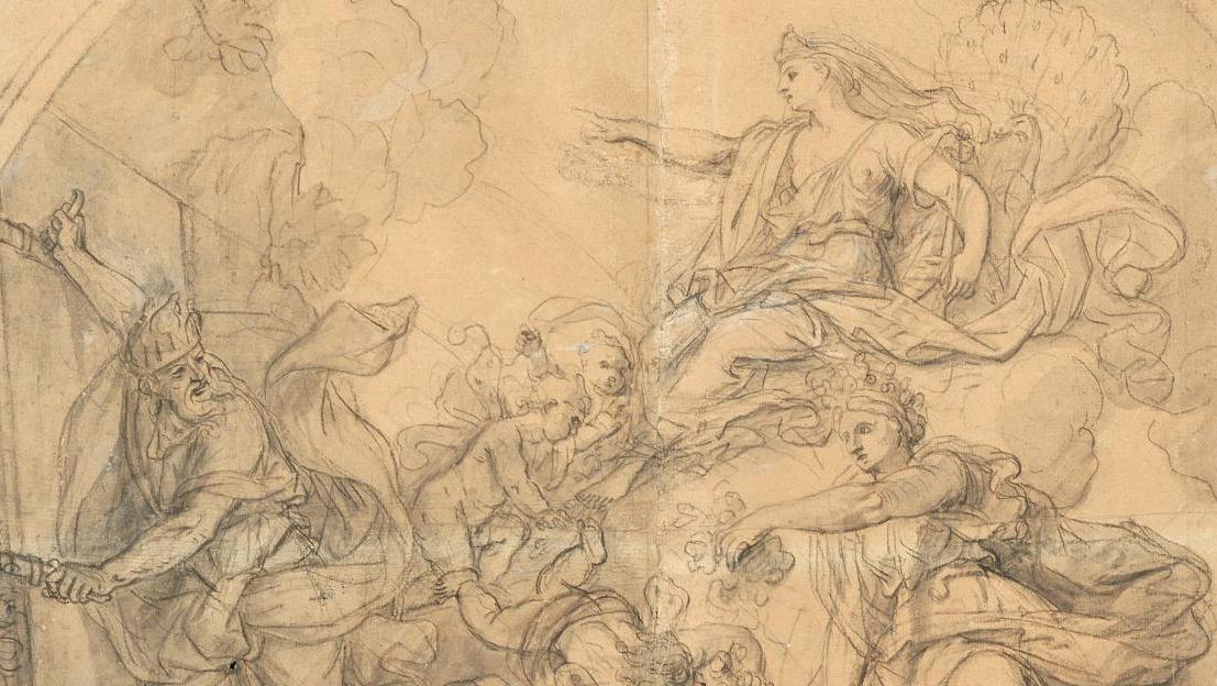 Charles Le Brun (1619-1690), Junon demande à Éole de libérer les vents, vers 1648,... Charles Le Brun illustre Virgile