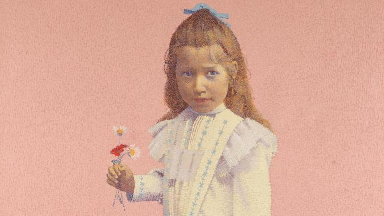 Achille Laugé (1861-1944), Portrait de mademoiselle Jeanjean, 1892, signé et daté,... Un pointilleux portrait pointilliste d’Achille Laugé