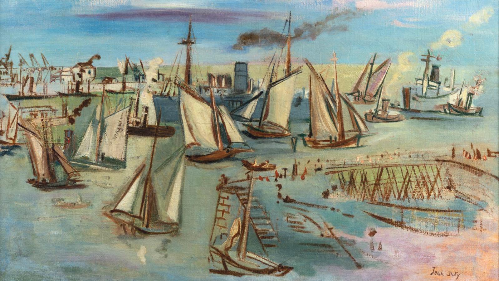 Jean Dufy (1888-1964), Le Bassin de la Manche au Havre, huile sur toile, 73 x 100 cm.Estimation :... Jean Dufy regarde vers le large