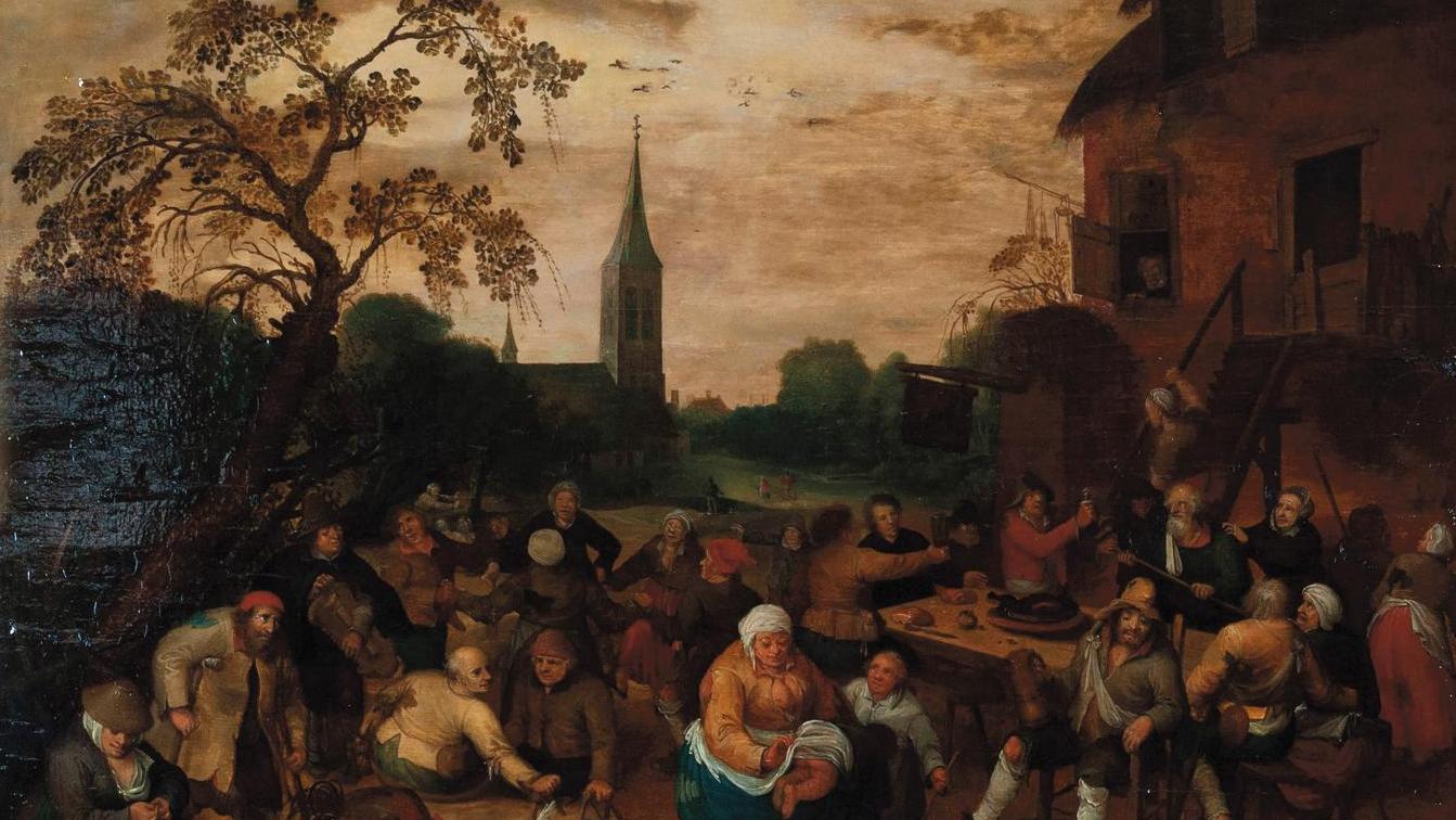 Joost Cornelisz Droochsloot (1586-1666), Kermesse dans un village, panneau de chêne... Une kermesse du siècle d’or de Droochsloot 