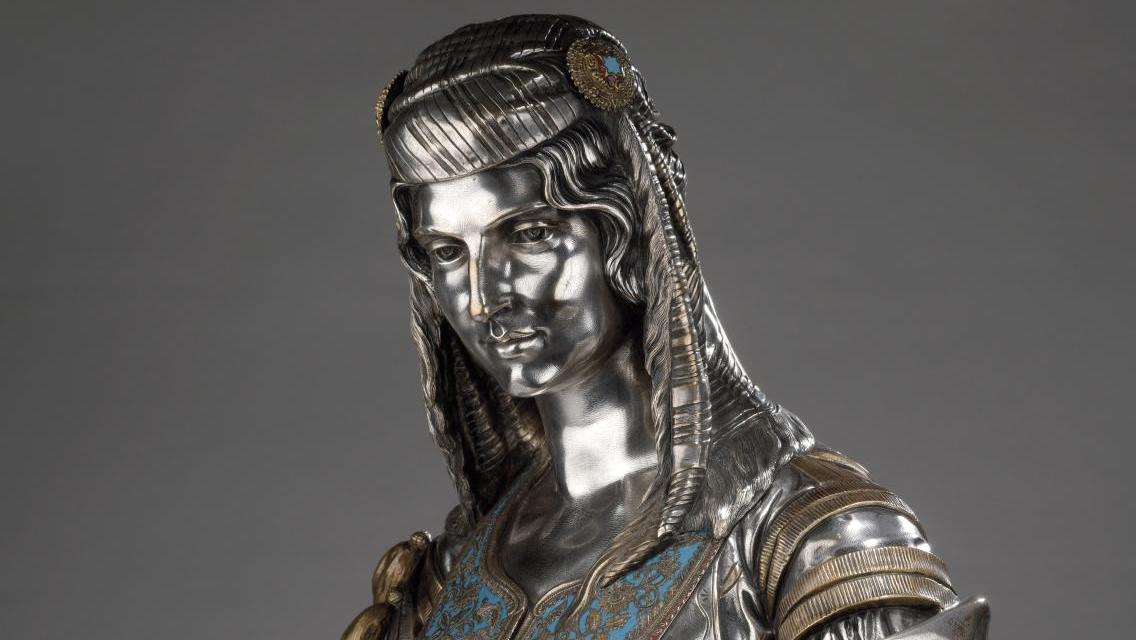 Charles Cordier (1827-1905), Juive d’Alger, buste en bronze argenté et doré rehaussé... Femme juive algéroise de Charles Cordier