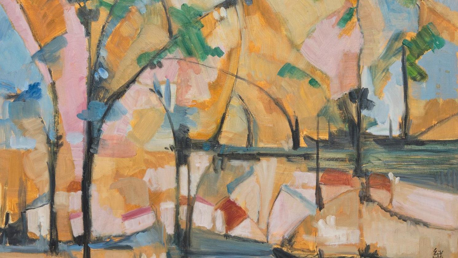 Liao Chi-chun (1902-1976), Paysage près de Taipei, 1961, huile sur toile, datée «1961.01»,... Un Taïwanais sur le marché parisien