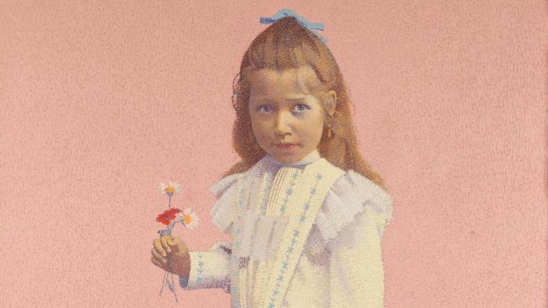 Achille Laugé (1861-1944), Portrait de mademoiselle Jeanjean, 1892, signed and dated,... A Pointillist Portrait by Achille Laugé