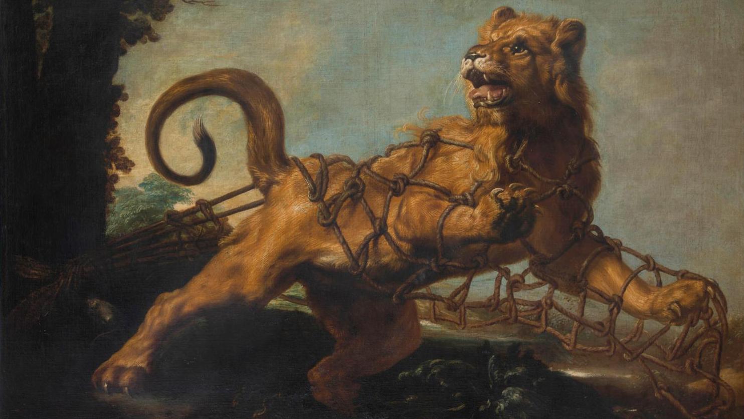 Attributed to Frans Snyders (1579-1657) and workshop, Fábula del león y el ratón... The Lion and the Rat According to Frans Snyders