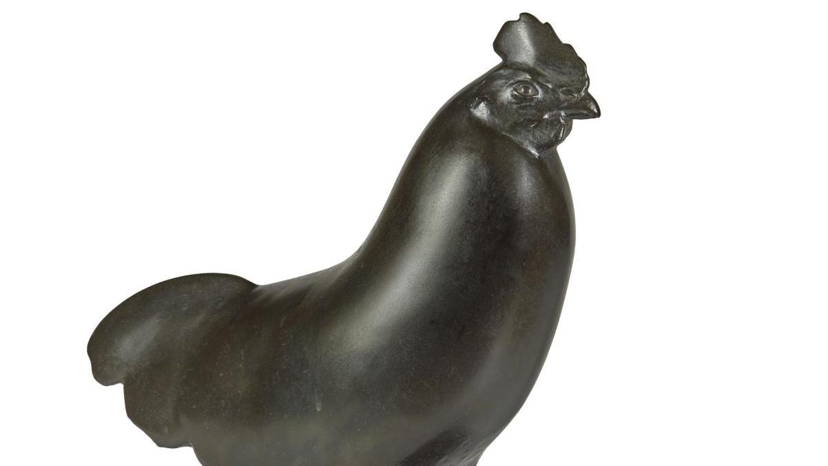 François Pompon (1855-1933), Le Coq, bronze à patine brun sombre mat à reflets ardoise,... Pompon fier comme un coq