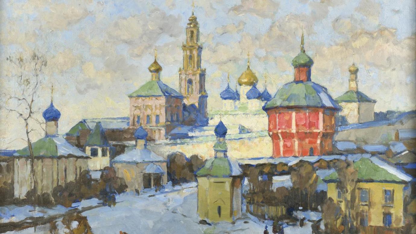 Konstantin Gorbatov (1876-1945), Vue de la laure de la Trinité-Saint-Georges, huile... Modernité venue de Russie