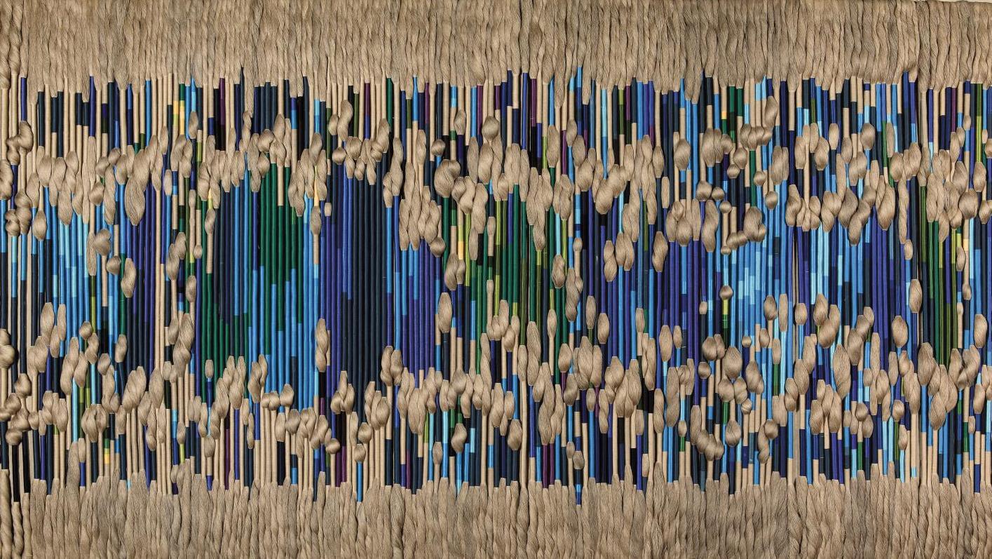 Sheila Hicks (b. 1934), Fugue, 1969-1970, silk, flax, cotton, assemblage mounted... World Record for a Sheila Hicks Tapestry