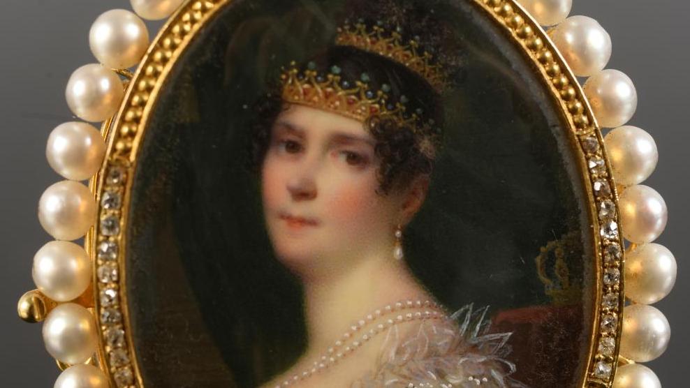 Attribué à Ferdinando Paul Louis Quaglia (1780-1853), L’Impératrice Joséphine à mi-corps... Joséphine et les perles