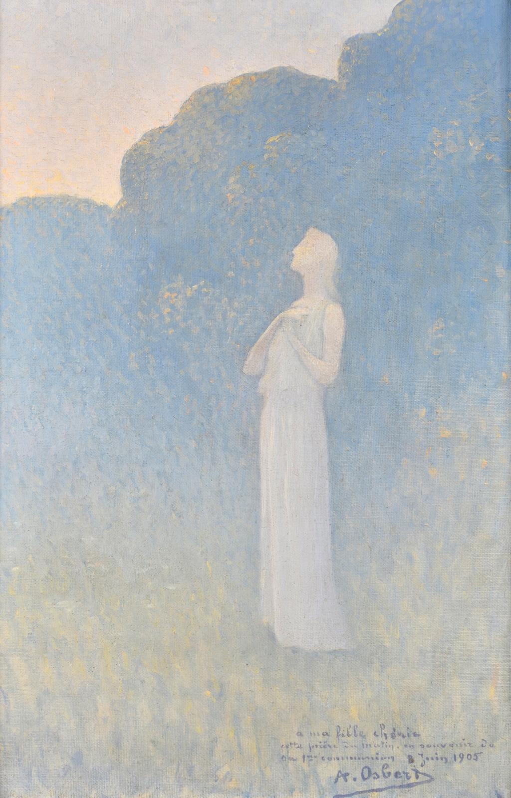 Alphonse Osbert (1857-1939), La Prière du matin, 1905, huile sur toile,40 x 26,5 cm (détail). © GALERIE ALEXIS BORDES
