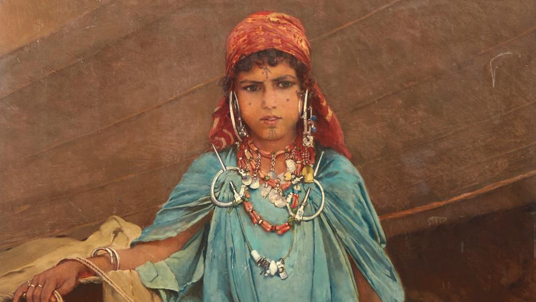 Édouard Charlemont (1848-1906), Jeune Tunisienne, 1889, huile sur panneau, 75 x 50,5 cm.Estimation :... Charlemont, un peintre académique européen 