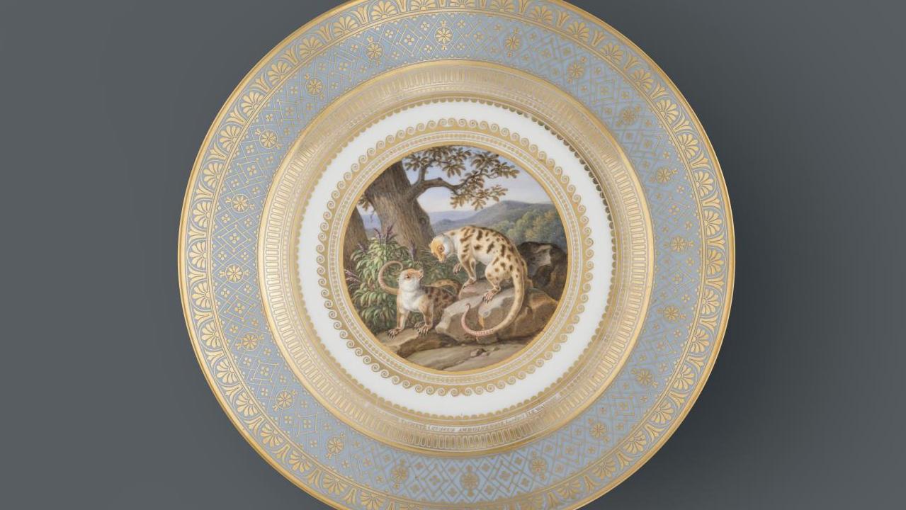 Manufacture royale de Sèvres, vers 1842, service à dessert des « scènes d’animaux... Sèvres, quand la porcelaine devient peinture animalière