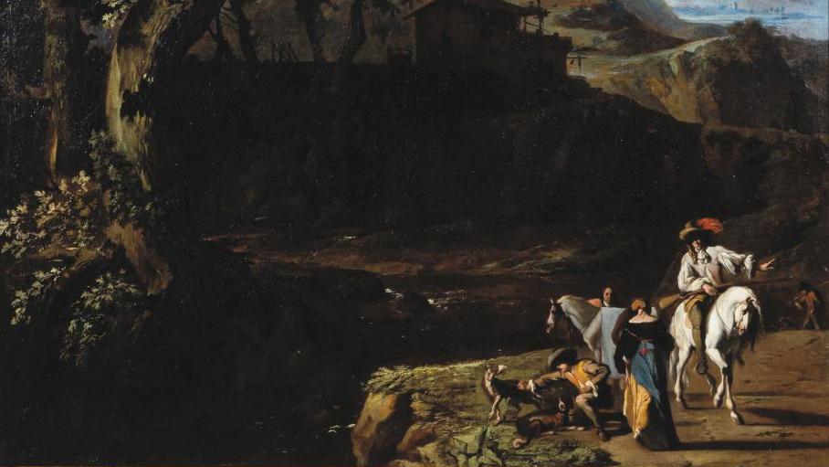 Jan Baptist Weenix (1621-1665), Halte de cavaliers, huile sur toile signée, 145 x 105 cm.Estimation :... Jan Baptist Weenix, bien plus qu’un paysage…