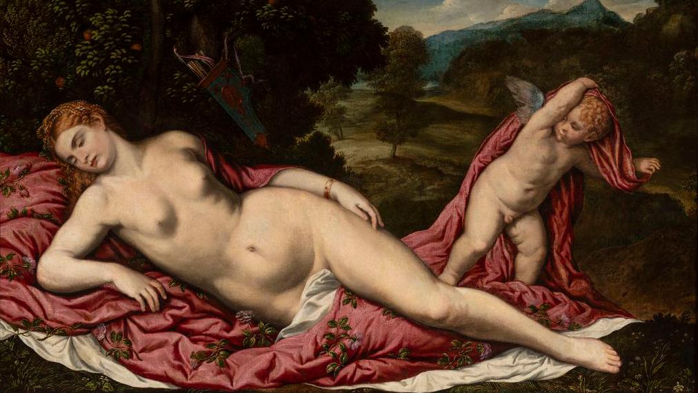 Pâris Bordone (1500-1571), Venus Discovered by Cupid, oil on canvas, 86 x 137 cm/33.9... The Venetian Masterpieces of the Ca' d'Oro in Paris 