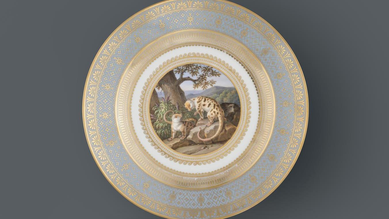 Manufacture Royale de Sèvres, c. 1842, plate from the "Animal Scenes" dessert service... Sèvres: Porcelain as Animal Paintings