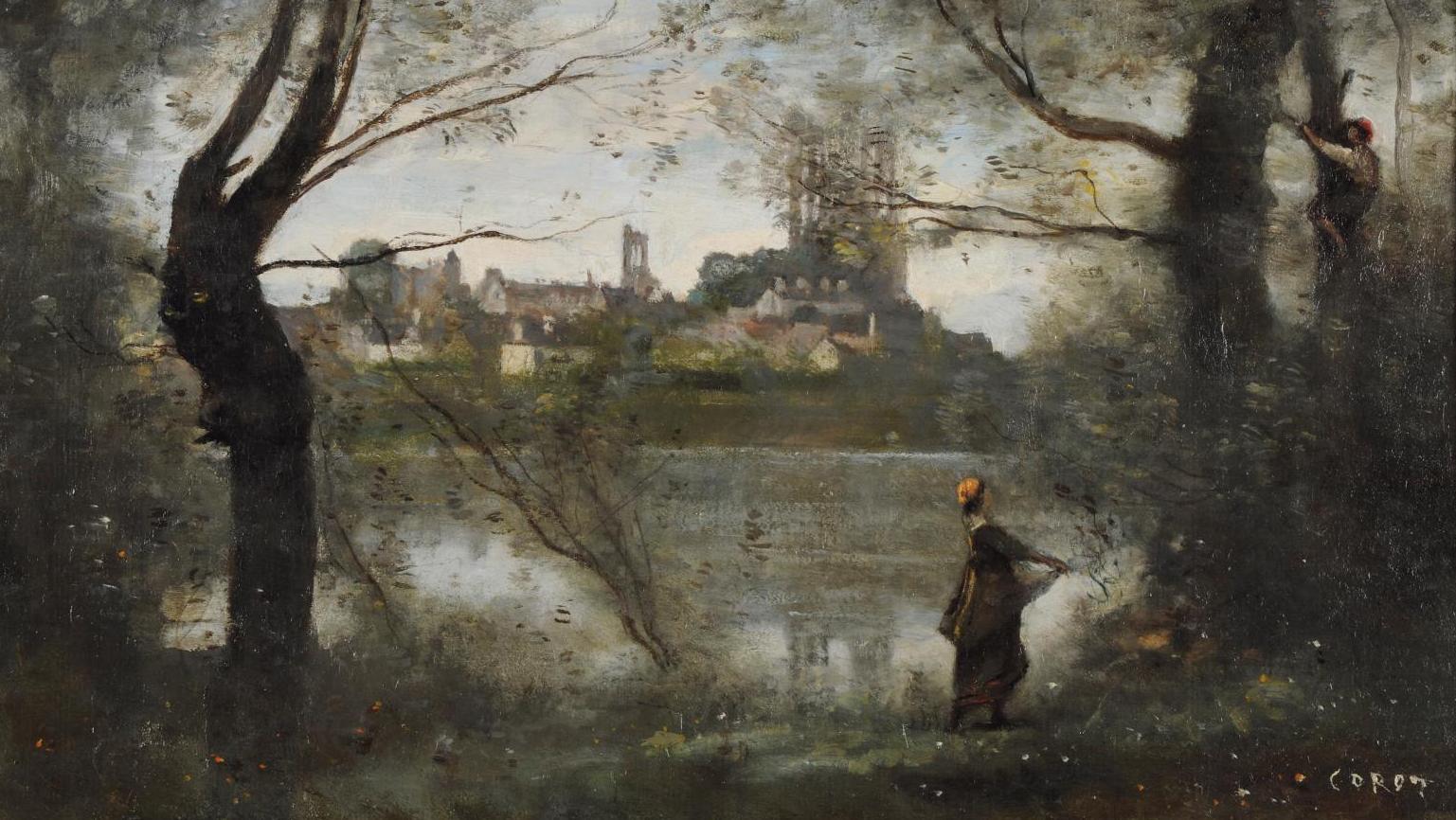 Camille Corot (1796-1875), Mantes, le soir, la cathédrale de Mantes, vers 1860-1865,... Reims en route vers l’impressionnisme 
