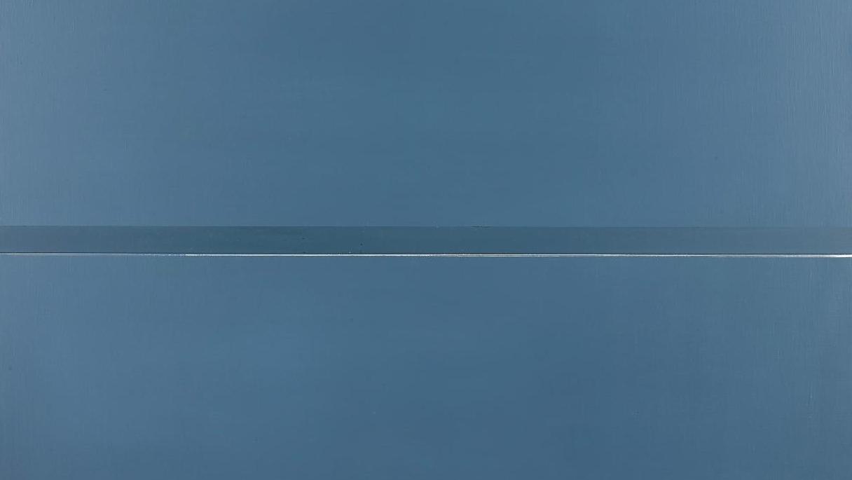 Geneviève Asse, Ouverture la nuit, 1982, huile et collage sur toile, 100 x 81 cm,... La vie en bleu selon Geneviève Asse et la galerie Laurentin