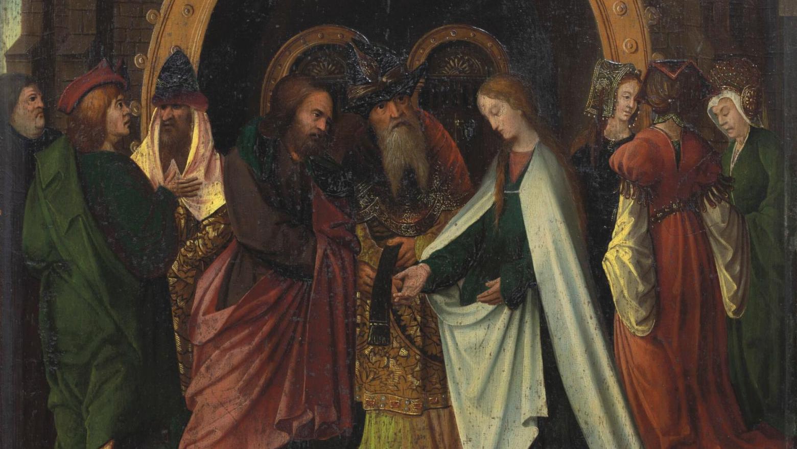 École anversoise, vers 1540. Le Mariage de la Vierge, panneau peint, sans cadre,... La Bible illustrée au XVIe siècle à Anvers