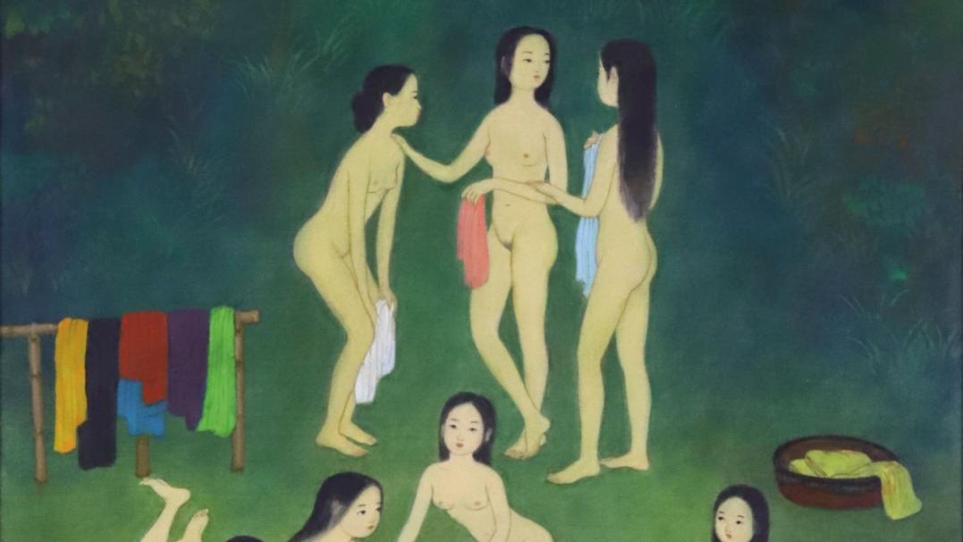 Mai-Thu (1906-1980), Le Petit Cours d’eau, la baignade, 1978, encre et couleurs sur... Un Normand fasciné par le Vietnam de Mai-Thu