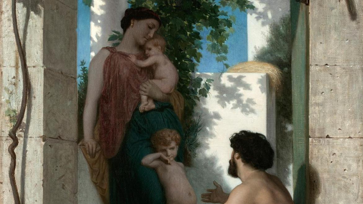 William Adolphe Bouguereau (1825-1905), Scène romaine, 1855, huile sur toile, signée... La félicité familiale à la romaine selon William Bouguereau