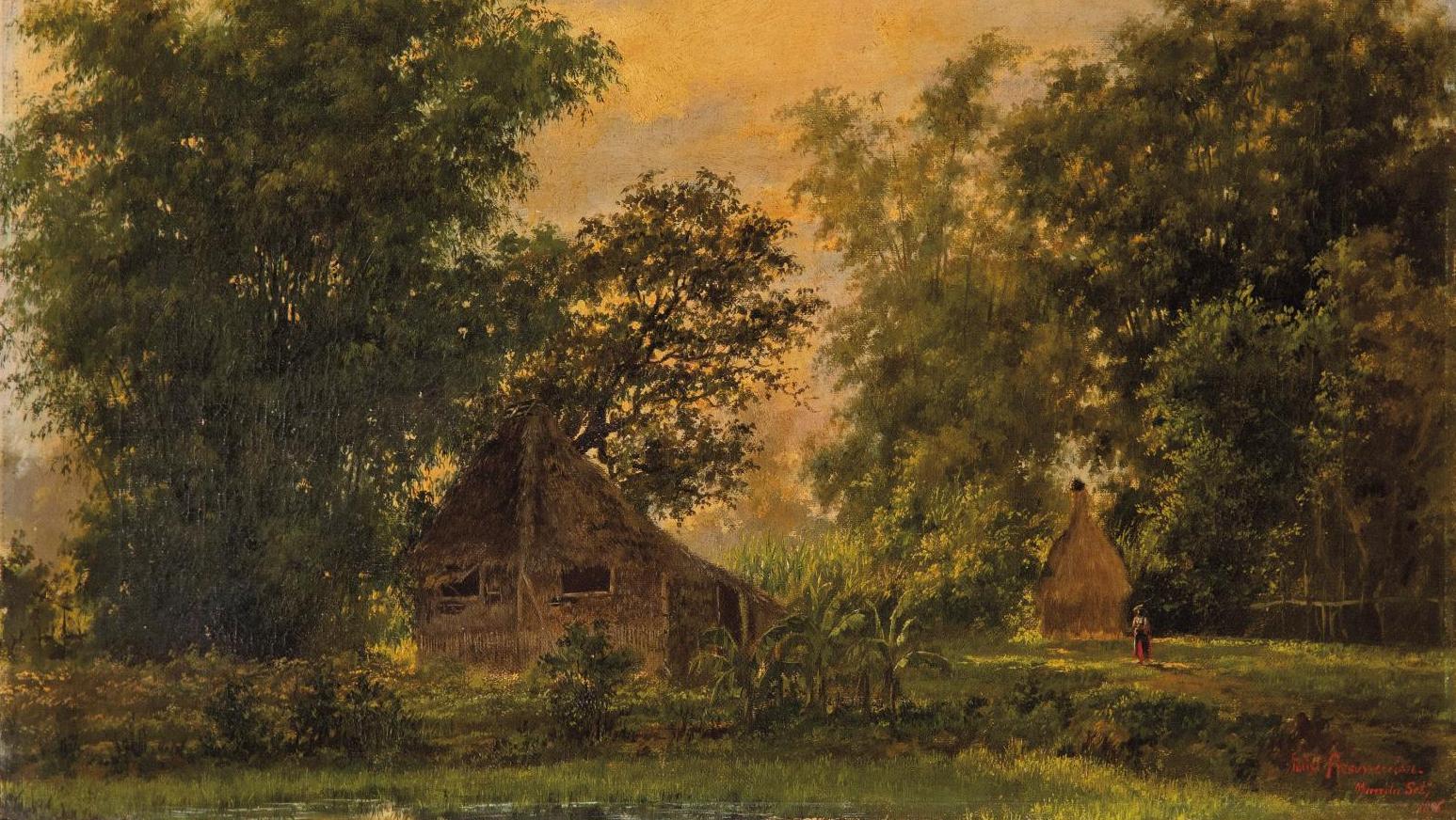 Félix Resurrección Hidalgo (1855-1913), Paysage de Manille avec Bahay kubo (reproduit... L’art philippin, coqueluche des salles 
