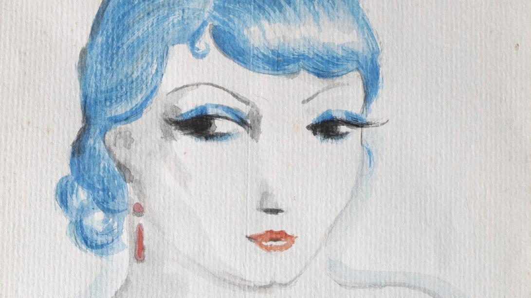 Kees Van Dongen (1877-1968), Bleu mélancolique, aquarelle sur papier, signée, 32 x 22 cm.Adjugé :... L’art déco haut en couleur de Van Dongen
