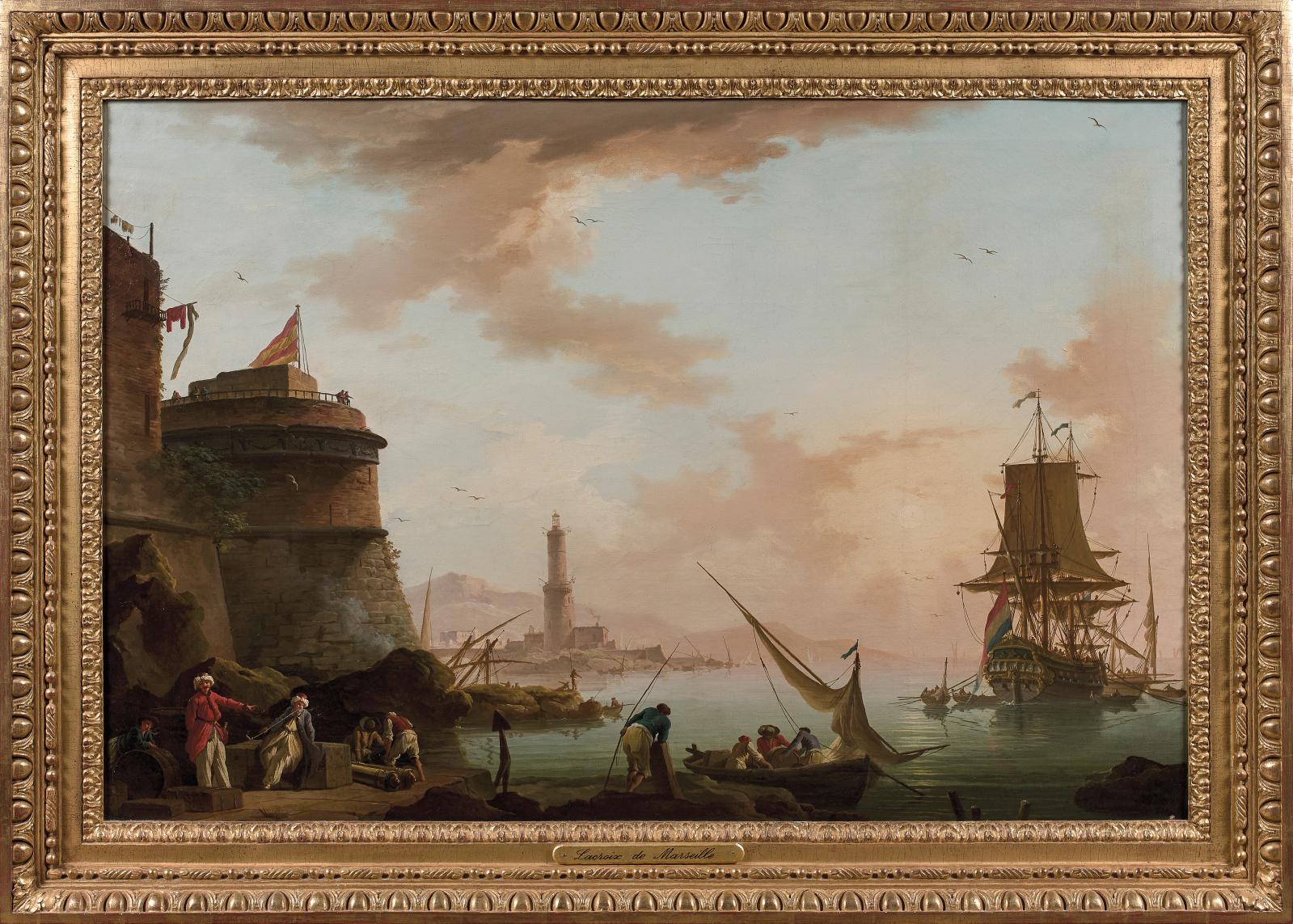 Charles François Lacroix de Marseille (vers 1700-vers 1782), Vue d’un port avec un navire hollandais et Pêcheurs relevant leurs filets prè