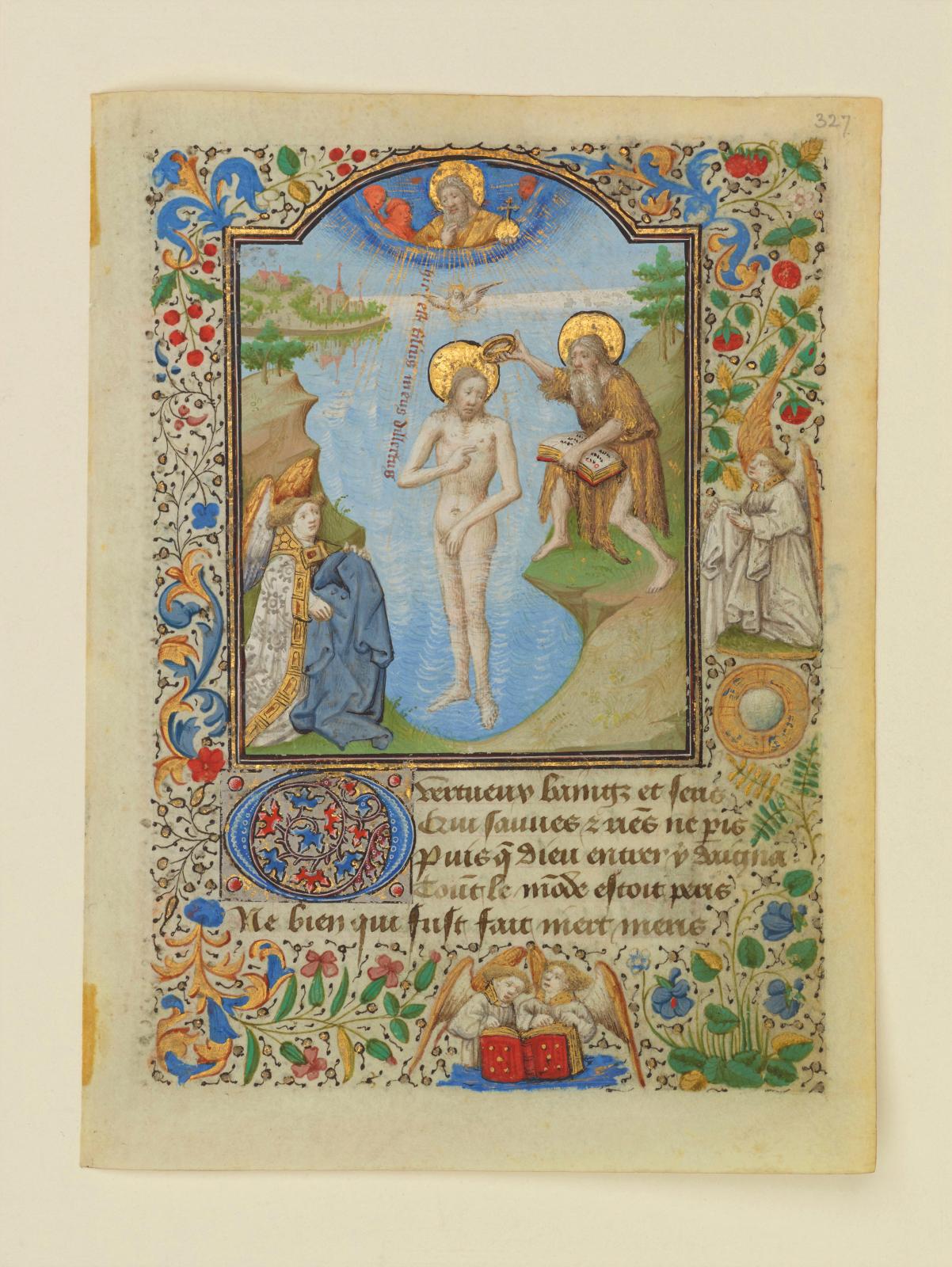Attribué au Maître de Dunois, Baptême du Christ, extrait des Heures de Prigent de Coëtivy, Paris, vers 1443, 13,7 cm x 10,2 cm.© Chester B