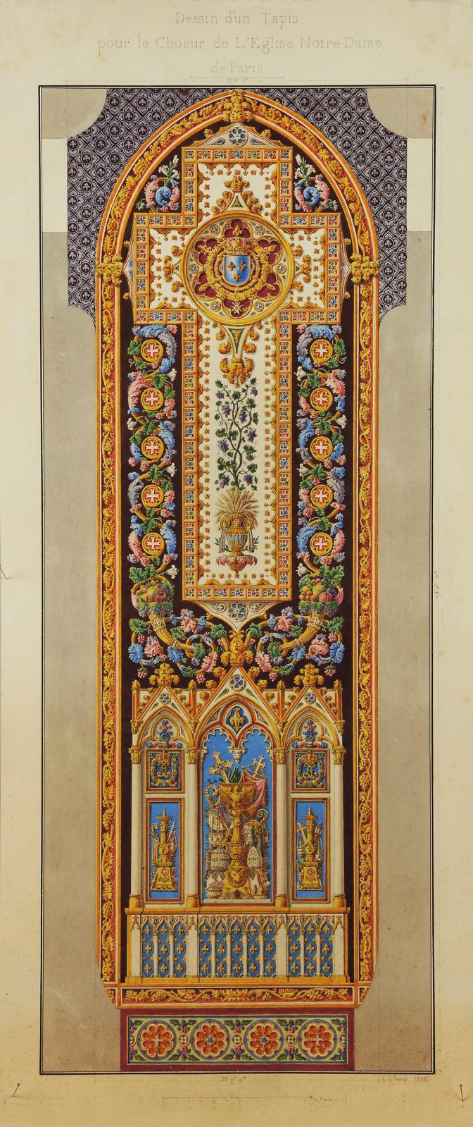 Jacques-Louis de La Hamayde de Saint-Ange (1780-1860), Projet de tapis pour Notre-Dame de Paris, archives du Mobilier national.© Isabelle 